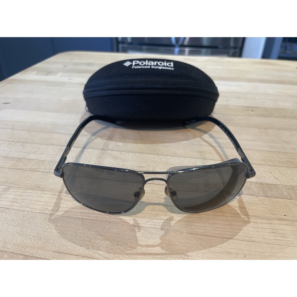 VTG POLAROID Gun Metal Aviator Men's 4402 Eyeglasses With Case FRAMES ONLY Y2K